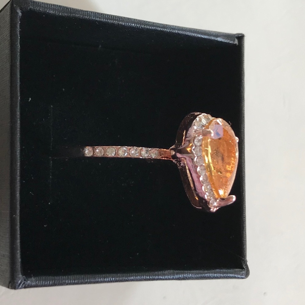 Citrine and CZ ring in 14 K rose gold (plated.) - Picture 2 of 6